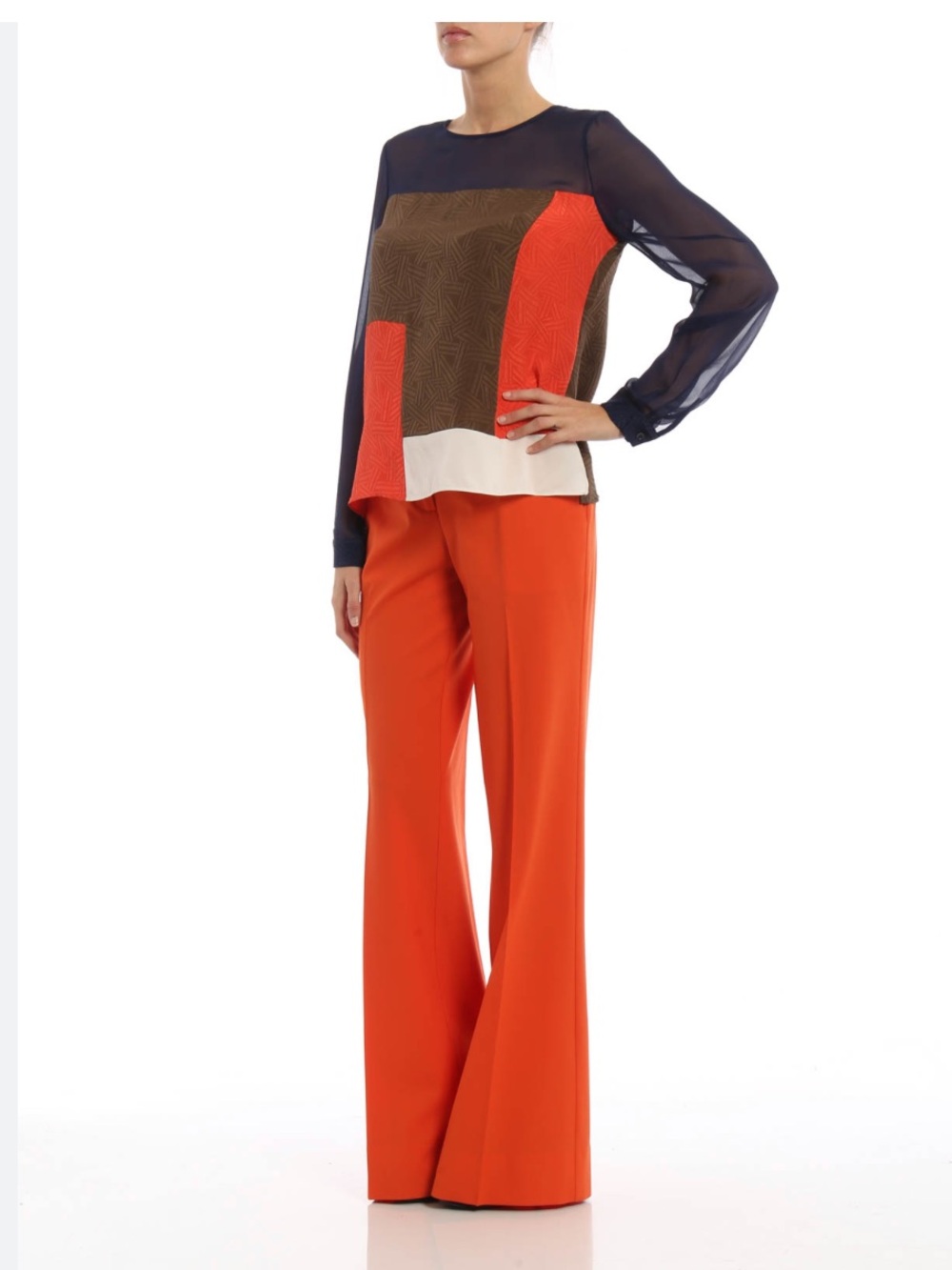 Diane Von Furstenberg Raegan Colourblock 💯 Silk Top Blouse in Orange Navy size 0